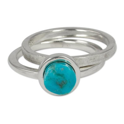 Turquoise and sterling silver stacking rings, 'Sky Glow' (pair) - Handcrafted Taxco Silver Turquoise Stacking Rings (Pair)