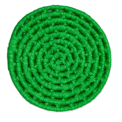 Natural fiber coasters, 'Party Jungle' (set of 6) - 6 Artisan Crafted Round Green Coasters Set from Mexico
