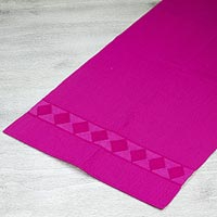 Cotton table runner, 'Hot Mexican Pink' - Backstrap Handwoven Fuchsia Table Runner from Mexico