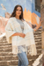 Zapotec cotton rebozo shawl, 'Azure Stars of Teotitlan' - Creamy Cotton Handwoven Shawl with Light Blue Stars (image 2b) thumbail
