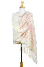 Zapotec cotton rebozo shawl, 'Pink Stars of Teotitlan' - Pink and Creamy Cotton Handwoven Zapotec Shawl