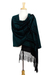 Zapotec cotton rebozo shawl, 'Fiesta in Black and Turquoise' - Handwoven Black Cotton Zapotec Rebozo Shawl with Turquoise thumbail