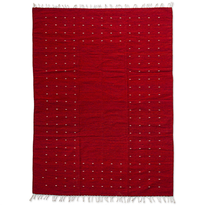 Zapotec wool rug, 'Fire in the Sky' (5x8) - 5 by 8 Foot Handwoven Modern Red Zapotec Rug