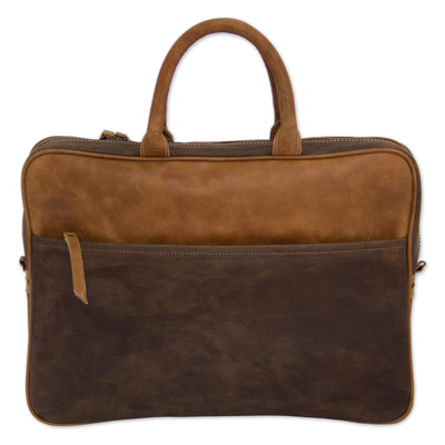 Maletín de piel para portátil - Maletín para laptop de cuero mexicano marrón con múltiples bolsillos