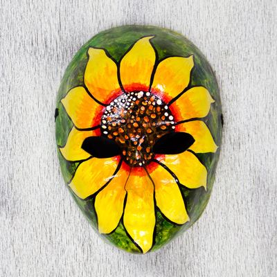 Papier mache mask, 'Spirit of the Sunflower' - Signed Handcrafted Papier Mache Sunflower Mask