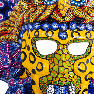Papier mache mask, 'Kukulkan in Colors' - Handcrafted Signed Papier Mache Mexican Plumed Serpent Mask