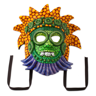 Papier mache mask, 'Rain God in colours' - Handcrafted Mexican Rain God Mask in Papier Mache