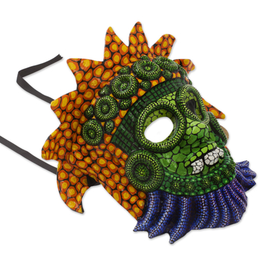 Papier mache mask, 'Rain God in Colors' - Handcrafted Mexican Rain God Mask in Papier Mache