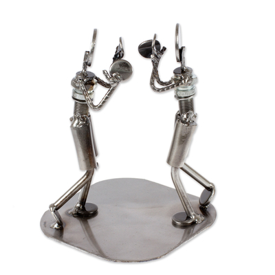 Recycled auto part sculpture, 'Rustic Boxing Match' - Rustic Sculpture Depicting Boxers in Recycled Auto Parts