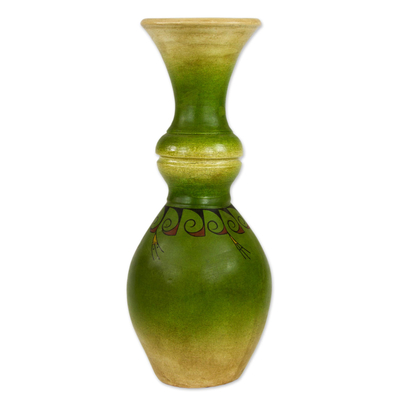 Ceramic decorative vases, 'Ripe Pears' (pair) - Pear Motif Decorative Ceramic Vases in Green (Pair)