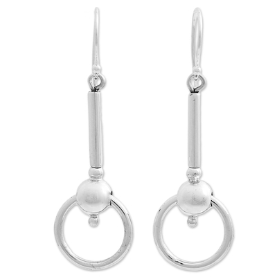 Silver dangle earrings, 'Elegant Movement' - 950 Silver Trademarked Circular Dangle Earrings from Mexico