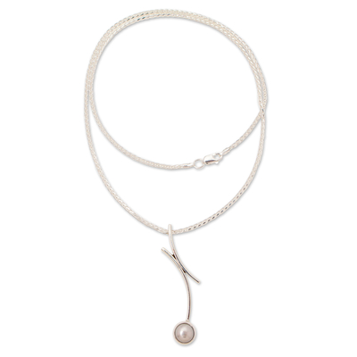 Cultured pearl pendant necklace, 'Curvy Beauty' - 950 Silver Cultured Pearl Pendant Necklace from Mexico