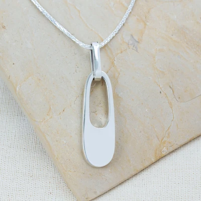 950 Silver Contemporary Pendant Necklace from Mexico - Beautifully