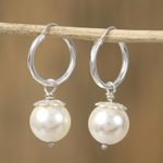 Swarovski crystal pearl dangle earrings, 'Flower Bud' - Swarovski Pearl Sterling Silver Dangle Earrings from Mexico