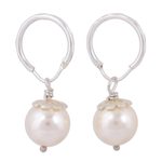 Swarovski crystal pearl dangle earrings, 'Flower Bud' - Swarovski Pearl Sterling Silver Dangle Earrings from Mexico