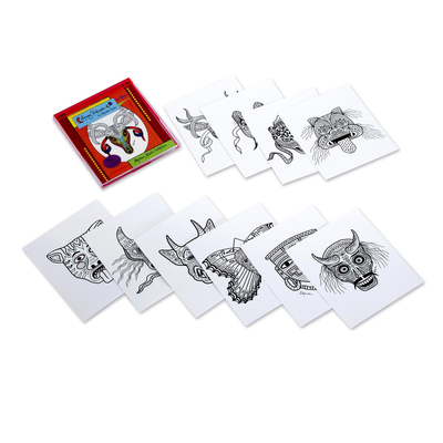 Malpostkarten, (10er-Set) - 10 Malpostkarten-Set mit fantastischen mexikanischen Masken