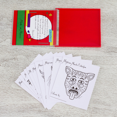 Malpostkarten, (10er-Set) - 10 Malpostkarten-Set mit fantastischen mexikanischen Masken