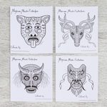 Coloring postcards, 'Mexican Masks Collection' (set of 10) - 10 Coloring Postcards Set of Fantastical Mexican Masks