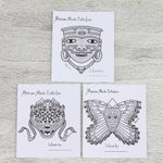 Coloring postcards, 'Mexican Masks Collection' (set of 10) - 10 Coloring Postcards Set of Fantastical Mexican Masks