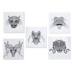Coloring postcards, 'Mexican Masks Collection' (set of 10) - 10 Coloring Postcards Set of Fantastical Mexican Masks