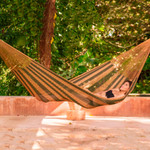 Hammock, 'Mossy Mountain' (single) - Hand Woven Single Hammock Moss Green Burnt Sienna Mexico