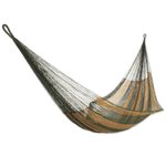 Hammock, 'Mossy Mountain' (single) - Hand Woven Single Hammock Moss Green Burnt Sienna Mexico