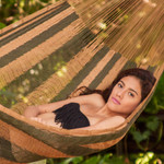Hammock, 'Mossy Mountain' (single) - Hand Woven Single Hammock Moss Green Burnt Sienna Mexico