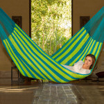 Hammock, 'Neptune' (single) - Hand Made Nylon Single Hammock with S-Hooks from Mexico