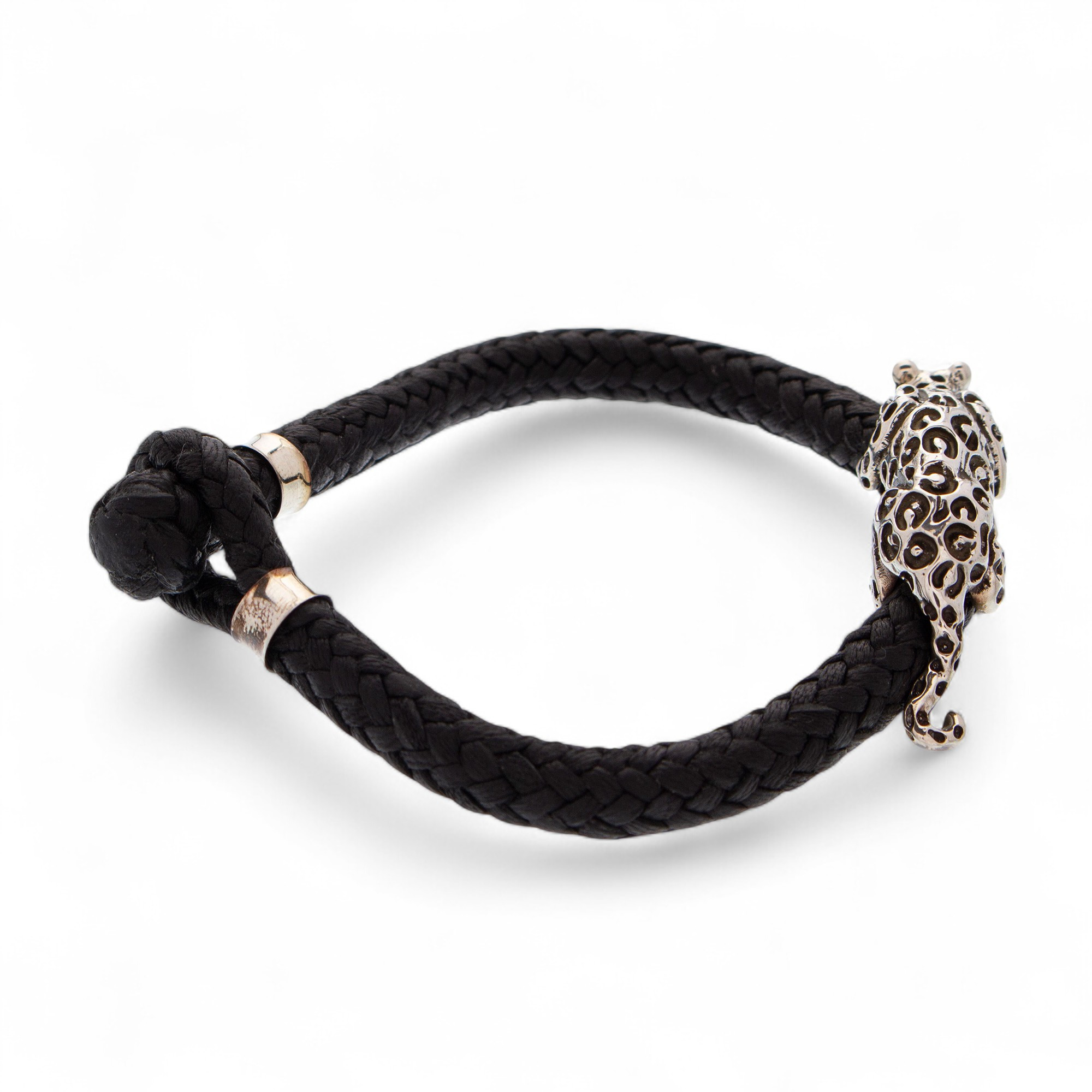 Hand Made Leather Sterling Silver Braided Bracelet Mexico Life of the