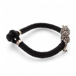 Sterling silver and leather braided bracelet, 'Life of the Jaguar' - Hand Made Leather Sterling Silver Braided Bracelet Mexico