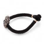 Sterling silver and leather braided bracelet, 'Life of the Jaguar' - Hand Made Leather Sterling Silver Braided Bracelet Mexico