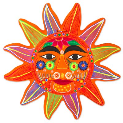 Ceramic wall art, 'Splendid Sun' - Hand Crafted Ceramic Wall Art Sun Motif from Mexico