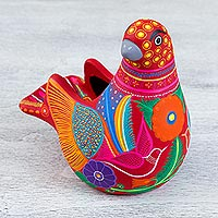 Escultura de cerámica, 'Paloma manchada' - Escultura en forma de paloma de cerámica hecha a mano de México