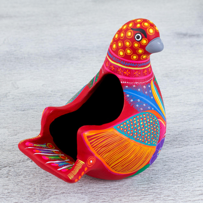 Escultura de cerámica, 'Paloma manchada' - Escultura de cerámica hecha a mano en forma de paloma de México