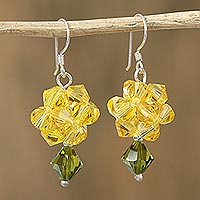 Crystal dangle earrings, 'Shooting Stars in Yellow' - Yellow Swarovski Crystal Dangle Earrings from Mexico