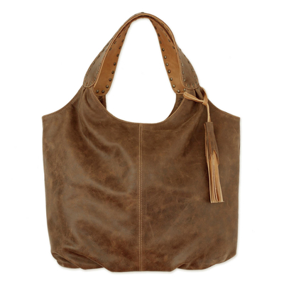 Hobo-Handtasche aus Leder - Hobo-Handtasche aus weichem honigbraunem Leder mit 3 Innentaschen