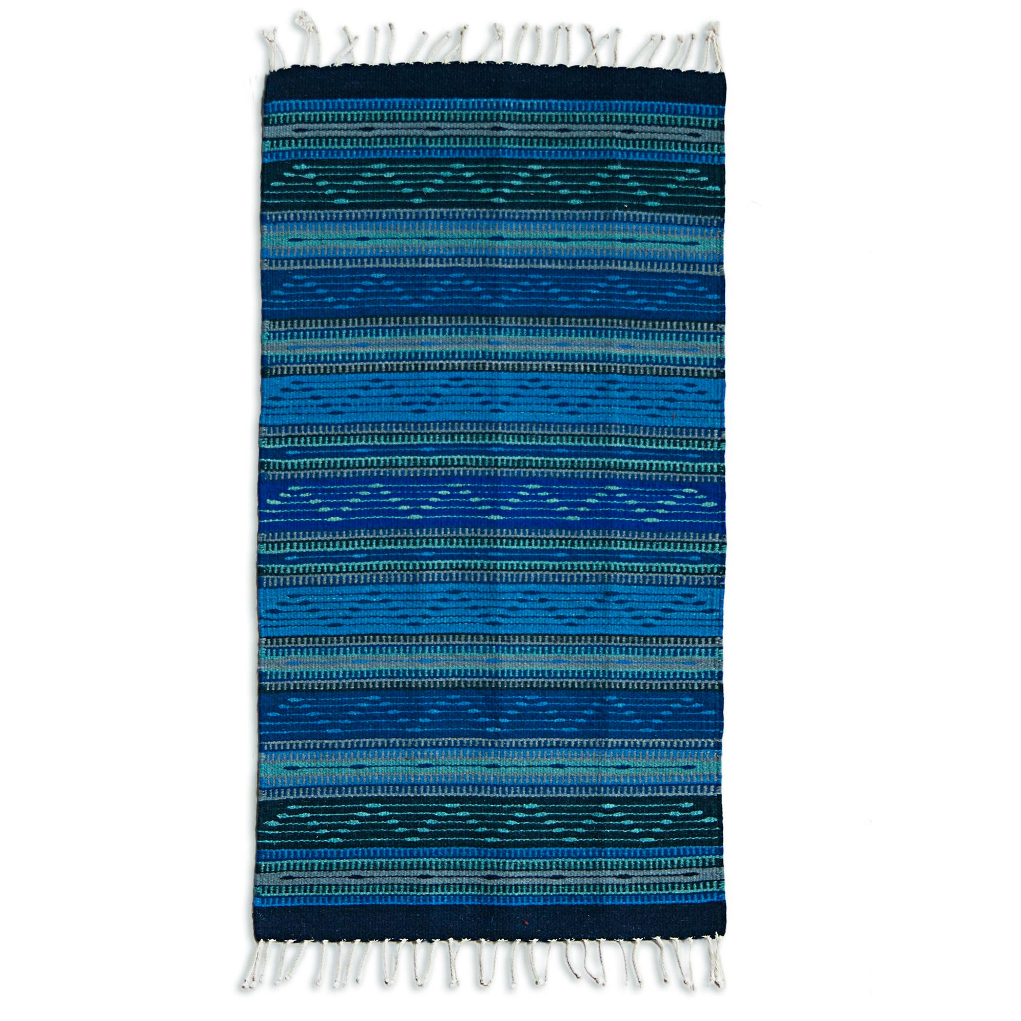 Unicef Market Hand Made Zapotec Wool Area Rug With Fringes From Mexico Ocean Waves