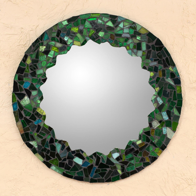 Glass mosaic wall mirror, Mosaic in Emerald