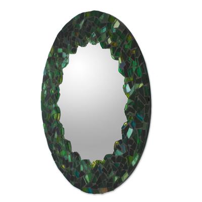 Espejo de pared de mosaico de vidrio, 'Mosaic in Emerald' - Espejo de pared de mosaico de vidrio verde hecho a mano de México