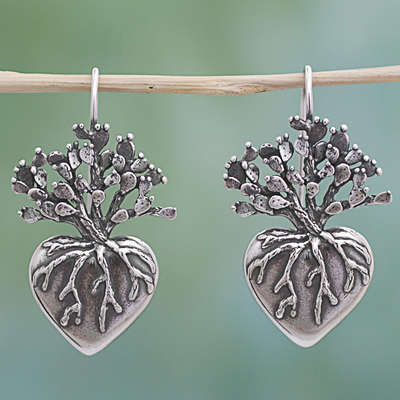 Pendientes colgantes de plata de ley - Aretes colgantes de plata esterlina hechos a mano Corazón de México