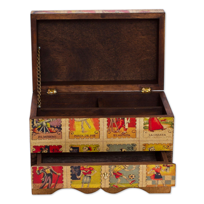 Decoupage Jewellery box, 'Day of the Dead Lottery' - Day of the Dead Bingo Decoupage on Pinewood Jewellery Box