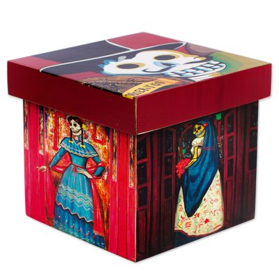 Decoupage decorative box, 'Day of the Dead Muses' - Traditional Day of the Dead Theme Decoupage Decorative Box