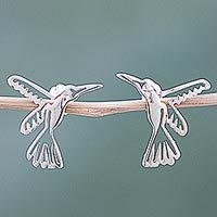 Sterling silver drop earrings, 'Pair of Hummingbirds'