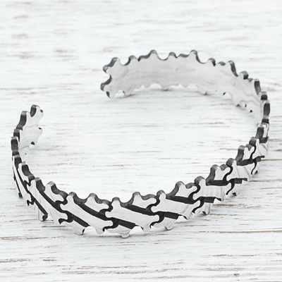 Sterling silver cuff bracelet, 'Little Bones' - Hand Made Sterling Silver Cuff Bracelet Bone Motif Mexico