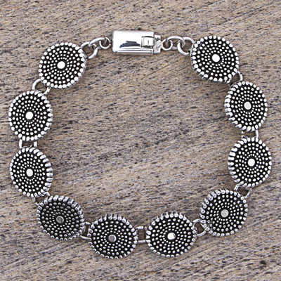 Sterling silver link bracelet, 'Little Suns' - Sterling Silver Link Bracelet with Dot Motif Mexico
