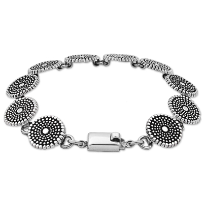 Sterling silver link bracelet, 'Little Suns' - Sterling Silver Link Bracelet with Dot Motif Mexico