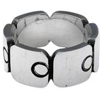 Sterling silver band ring, 'Aztec Squares' - Sterling Silver Band Ring with Square Circle Motifs Mexico