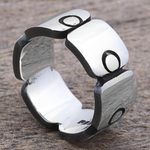 Sterling silver band ring, 'Aztec Squares' - Sterling Silver Band Ring with Square Circle Motifs Mexico