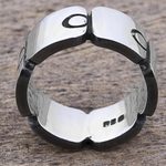 Sterling silver band ring, 'Aztec Squares' - Sterling Silver Band Ring with Square Circle Motifs Mexico