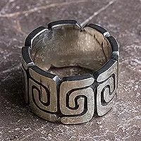 Sterling silver band ring, Zapotec Spirals